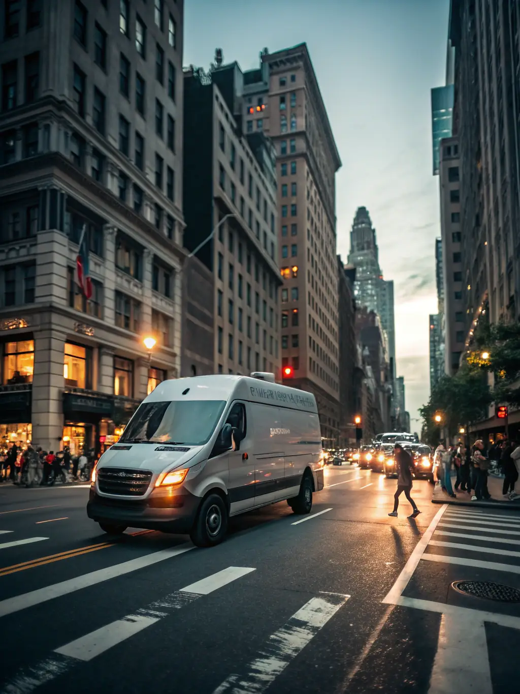 A delivery van with the AMPM logo speeding through a GTA street, symbolizing fast and free delivery for members.