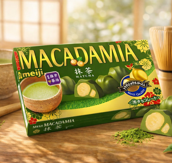 Meiji Macadamia Matcha Chocolate with whole Macadamia
